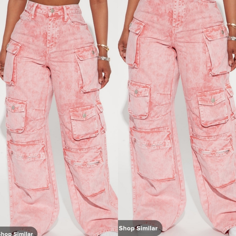 Pink Fashion Nova Wide Leg Cargo Pant